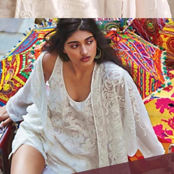 Ivory Embroidered Lace Sheer Cover Up - Picture 6 of 9